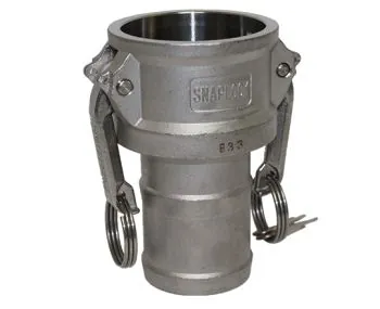 Stainless type C camlock coupler on a food transfer hose end
